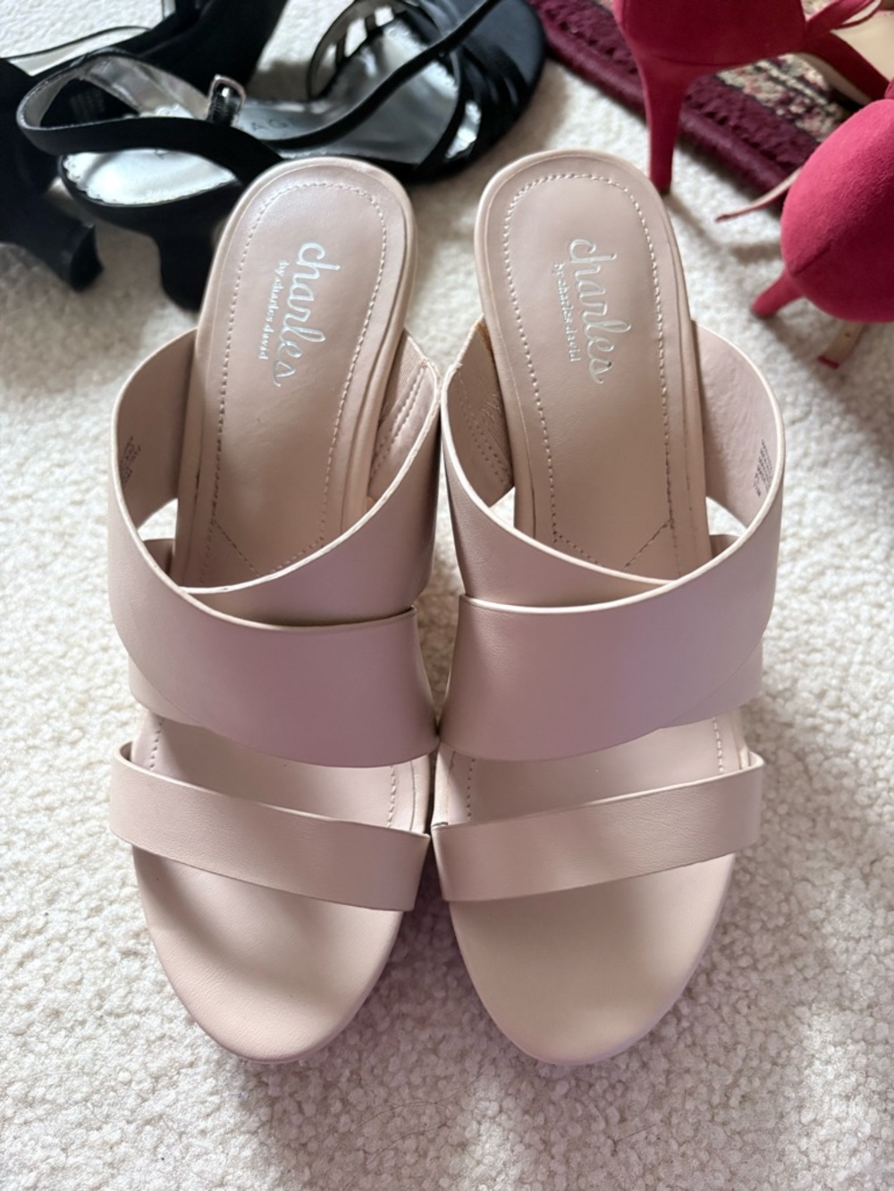 Charles By Charles David Light Blush Pink Crossover Slide Mules